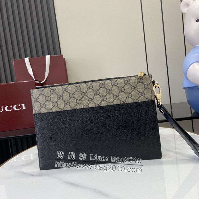 Gucci專櫃古馳最新款飾鏤空互扣式雙G收納袋男士手拿包 jh2103型號：723320